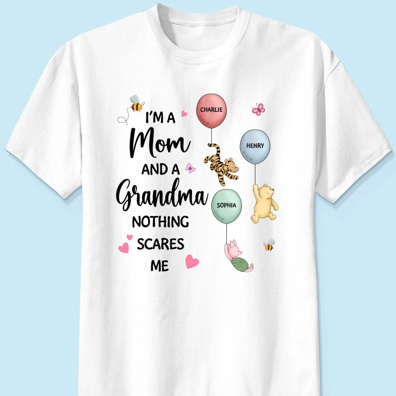 Nothing Scares Me I‘m A Mom And A Grandma Cute Characters Personalized Shirt - Image 7