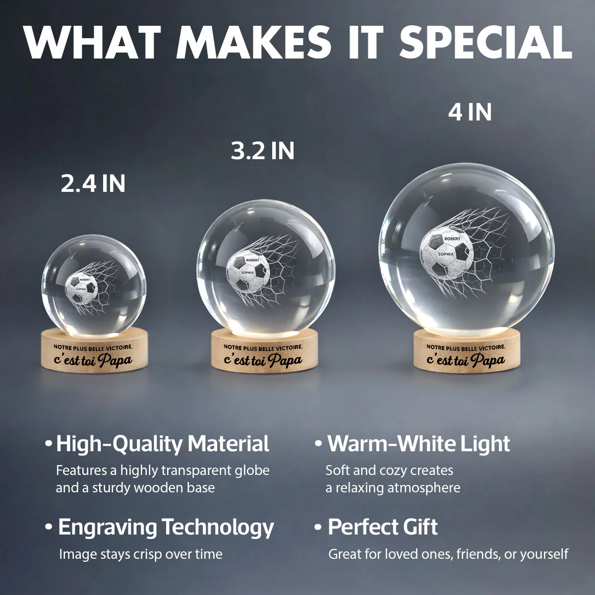 Notre plus belle victoire c’est toi Papa – Veilleuse LED Boule de Cristal Personnalisée – Cadeau de Fête des Pères - Image 4
