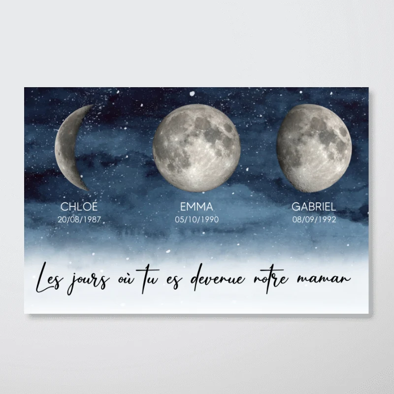 Nuit étoilée Le jour où tu es devenue Maman, Mamie – Affiche personnalisée avec phases de lune de naissance – Cadeau de Fête des Mères pour Maman ou Mamie - Image 12