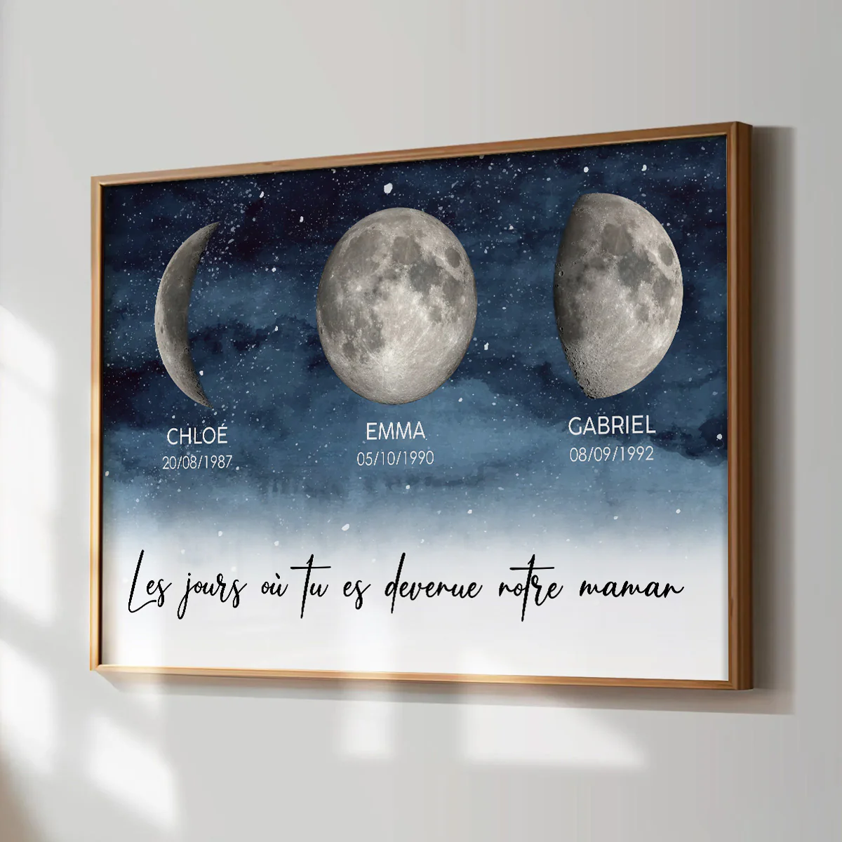 Nuit étoilée Le jour où tu es devenue Maman, Mamie – Affiche personnalisée avec phases de lune de naissance – Cadeau de Fête des Mères pour Maman ou Mamie - Image 2