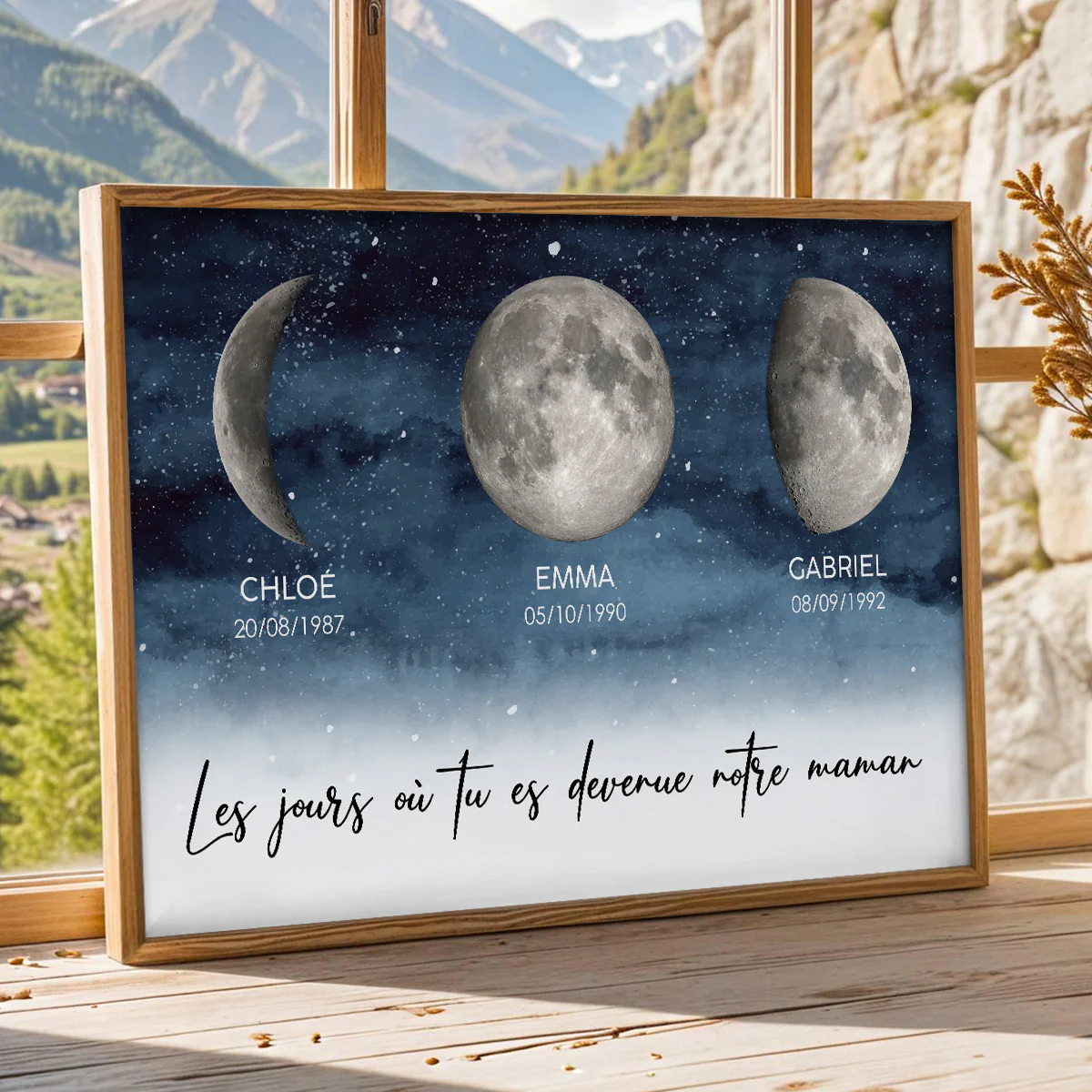 Nuit étoilée Le jour où tu es devenue Maman, Mamie – Affiche personnalisée avec phases de lune de naissance – Cadeau de Fête des Mères pour Maman ou Mamie - Image 3