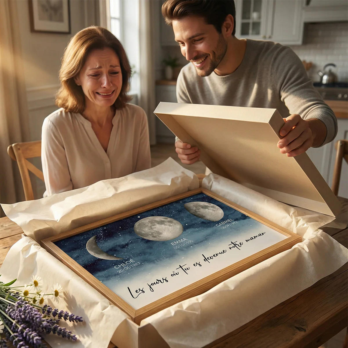 Nuit étoilée Le jour où tu es devenue Maman, Mamie – Affiche personnalisée avec phases de lune de naissance – Cadeau de Fête des Mères pour Maman ou Mamie - Image 5