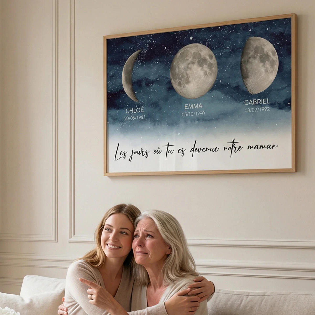 Nuit étoilée Le jour où tu es devenue Maman, Mamie – Affiche personnalisée avec phases de lune de naissance – Cadeau de Fête des Mères pour Maman ou Mamie - Image 6