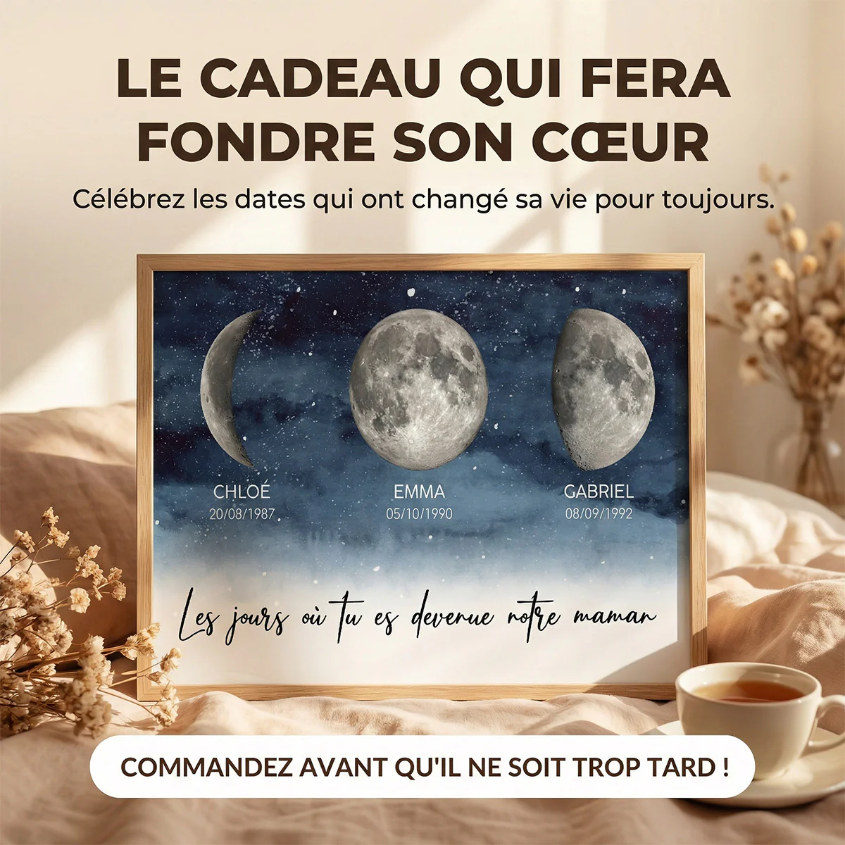 Nuit étoilée Le jour où tu es devenue Maman, Mamie – Affiche personnalisée avec phases de lune de naissance – Cadeau de Fête des Mères pour Maman ou Mamie - Image 8