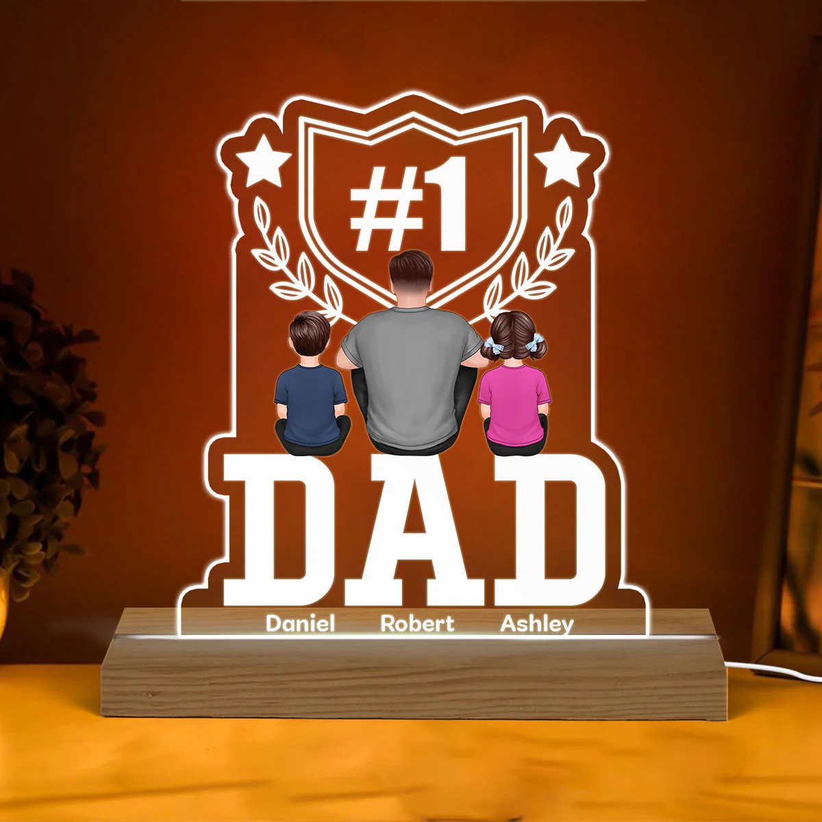 Number 1 Dad Father‘s Day Gift Personalized Warm Custom Shape LED Night Light