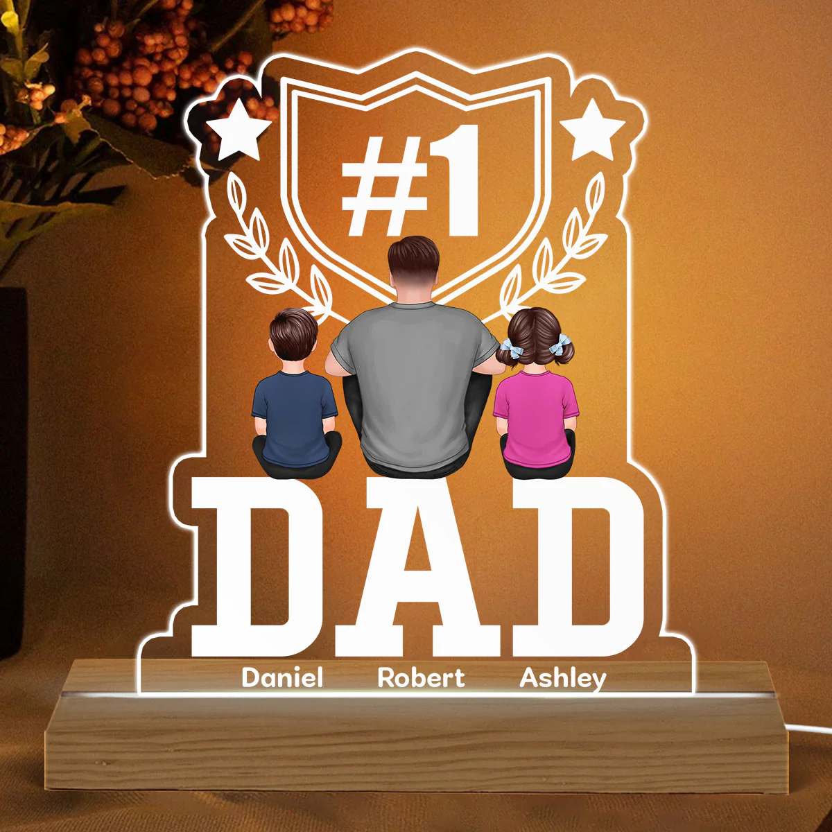 Number 1 Dad Father‘s Day Gift Personalized Warm Custom Shape LED Night Light - Image 2