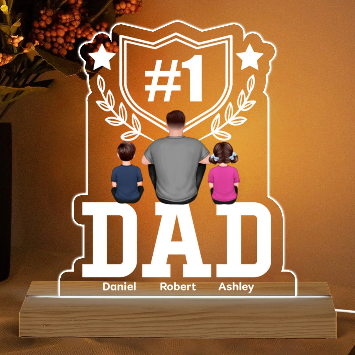 Number 1 Dad Father‘s Day Gift Personalized Warm Custom Shape LED Night Light - Image 4