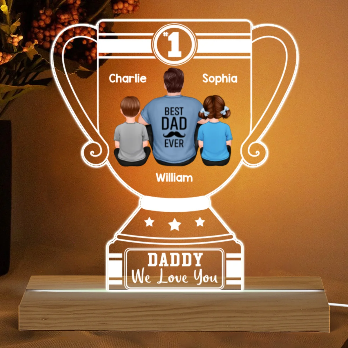 Number 1 Dad Grandpa Back View Trophy Personalized Acrylic Custom Shape LED Night Light - Image 5