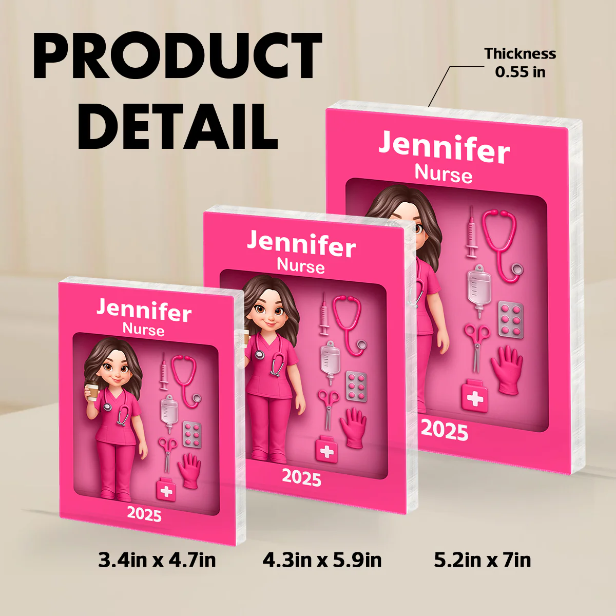 Nurse Action Figure 3D Effect Personalized Acrylic Block Plaque, Special Gift For Nurse, For Co-workers - Image 4
