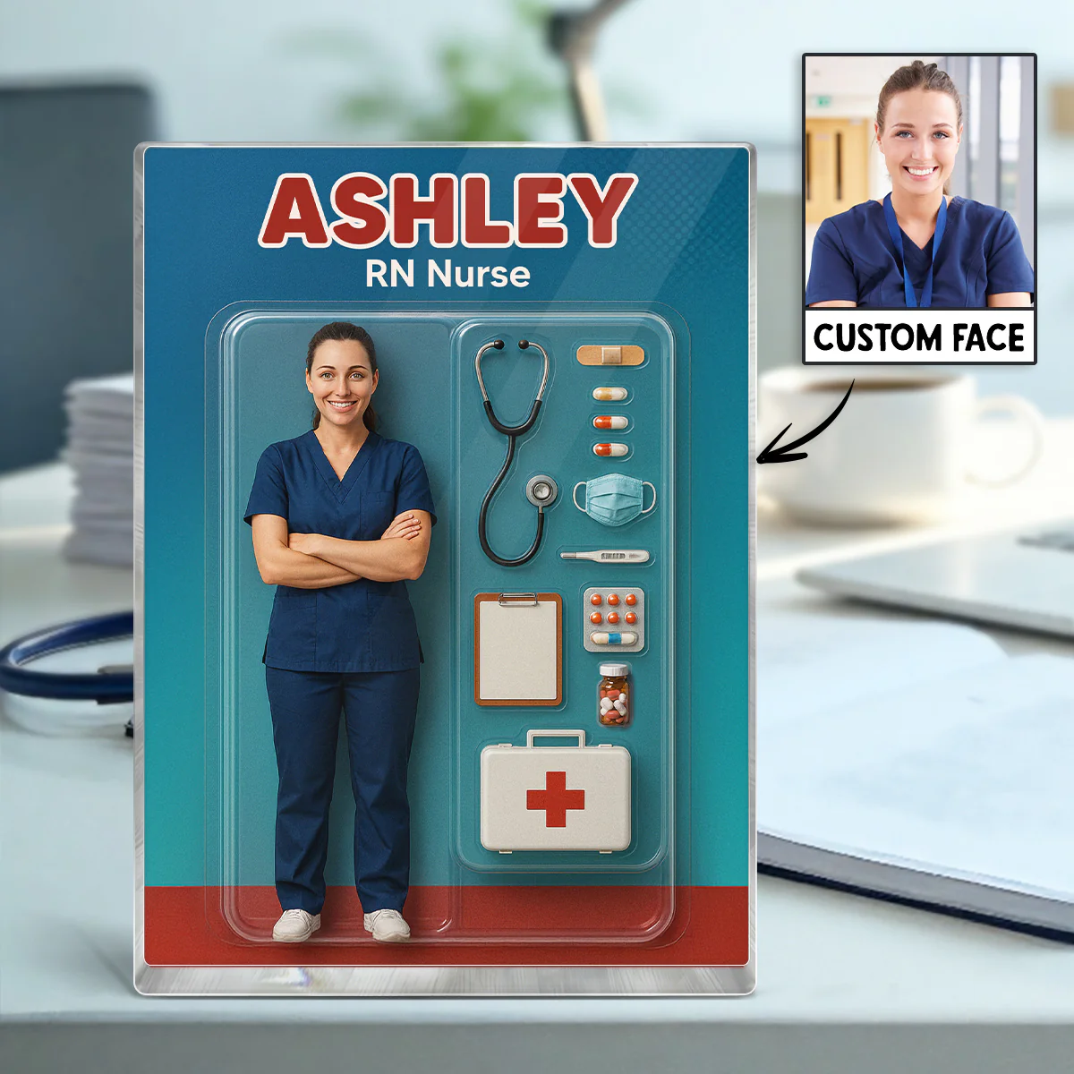 3D Effect Nurse Custom Figure Personalized Flat Rectangle Acrylic Block