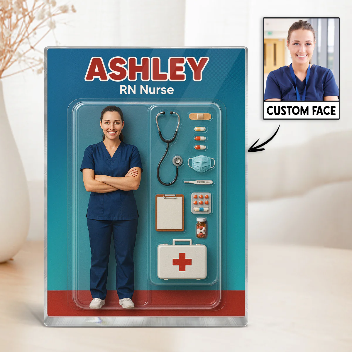 3D Effect Nurse Custom Figure Personalized Flat Rectangle Acrylic Block - Image 6
