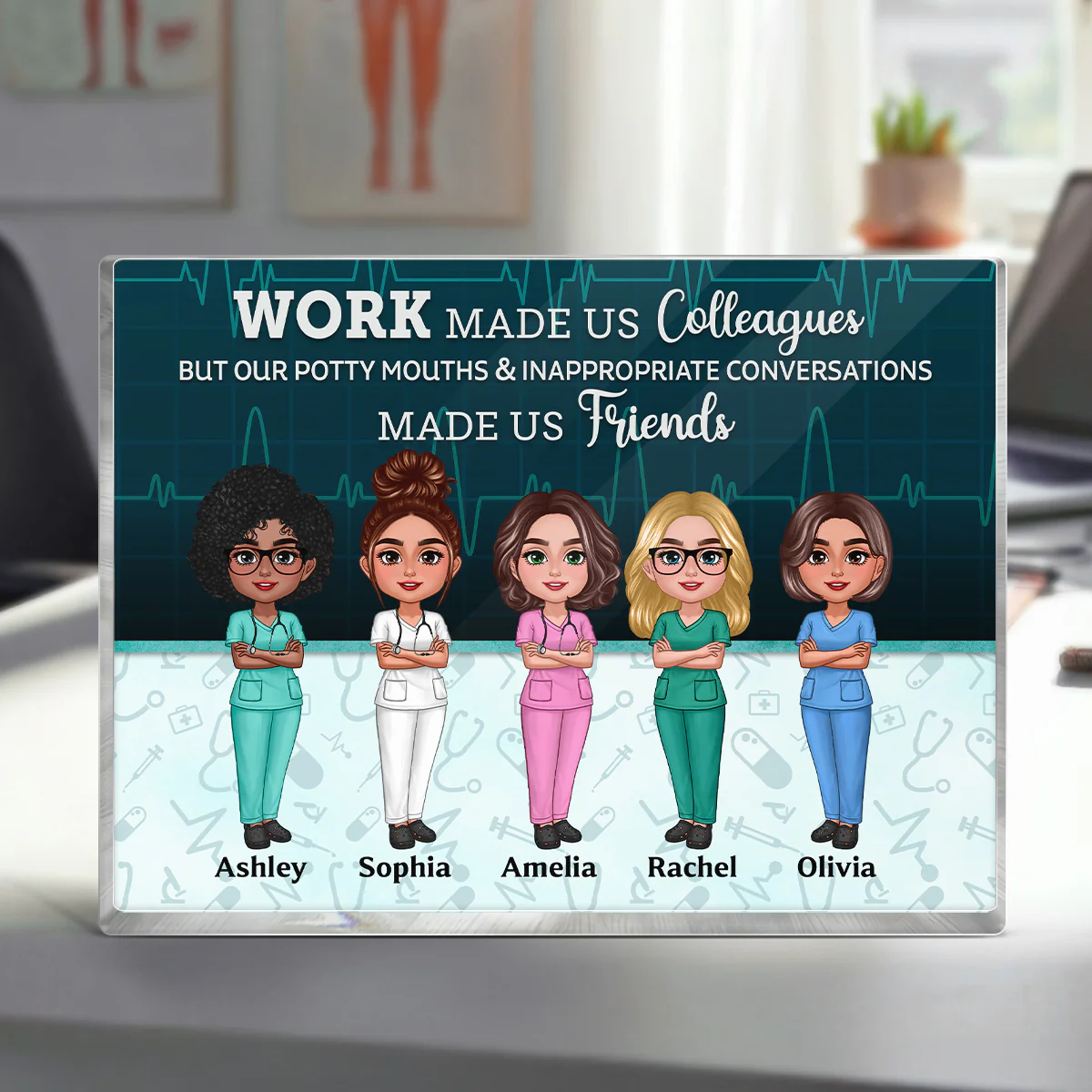 Nurse Best Friends Work Made Us Colleagues Personalized Acrylic Block - Image 2