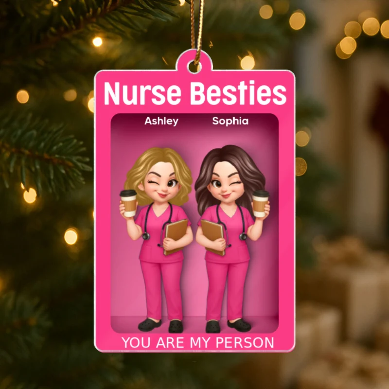 Nurse Besties 3D Effect Toy Box Action Figure - Personalized Acrylic Ornament - Christmas Gift For Coworkers - Image 9