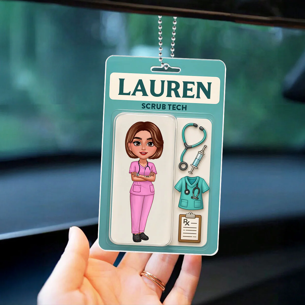 Nurse Custom Figure Cute Doll Nurse Personalized Acrylic Car Hanger - Image 6
