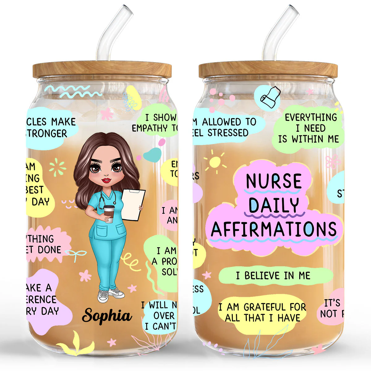 Nurse Daily Affirmations Nurse Appreciation Gift Personalized Clear Glass Can - Image 3