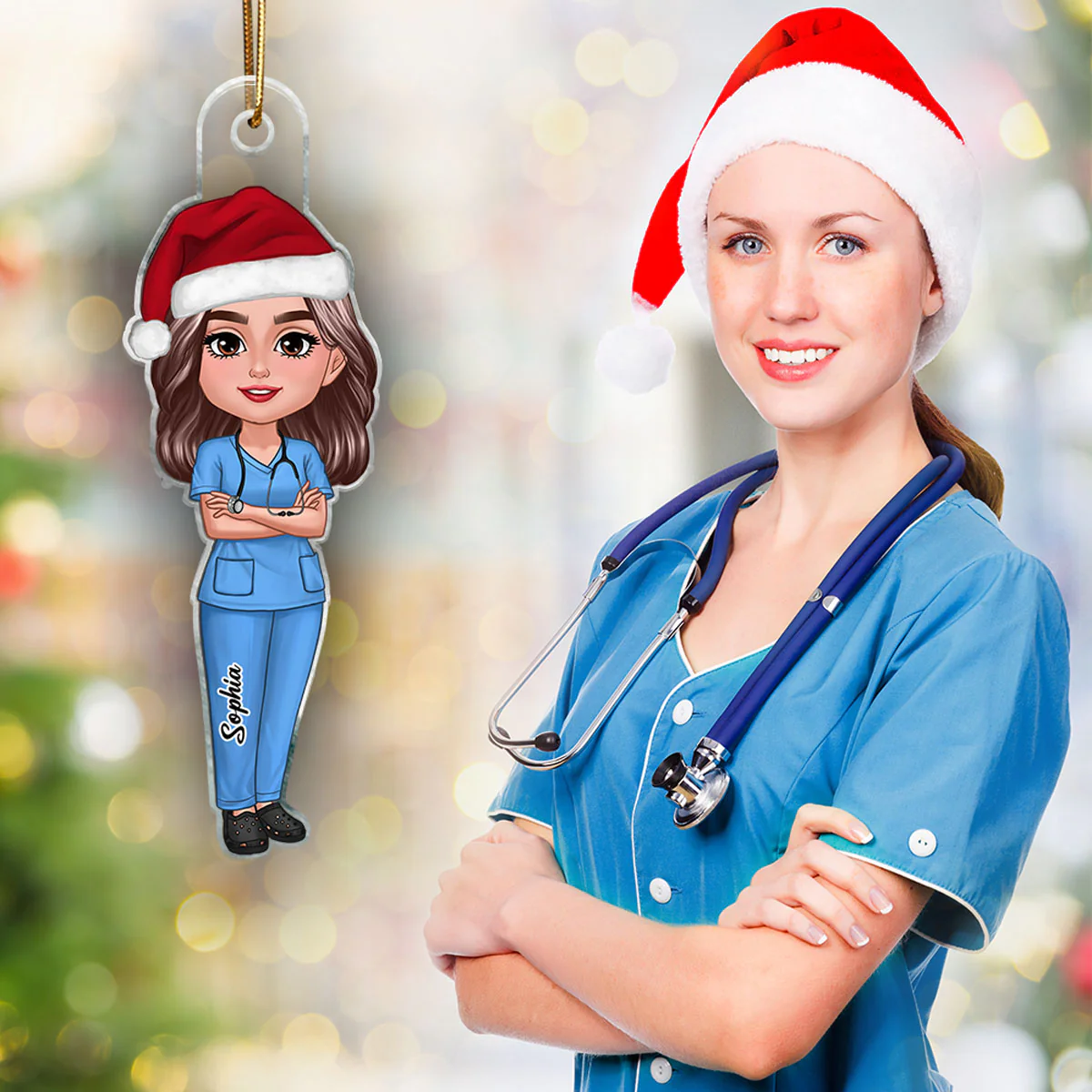 Nurse Doctor Christmas Personalized Acrylic Ornament - Image 7