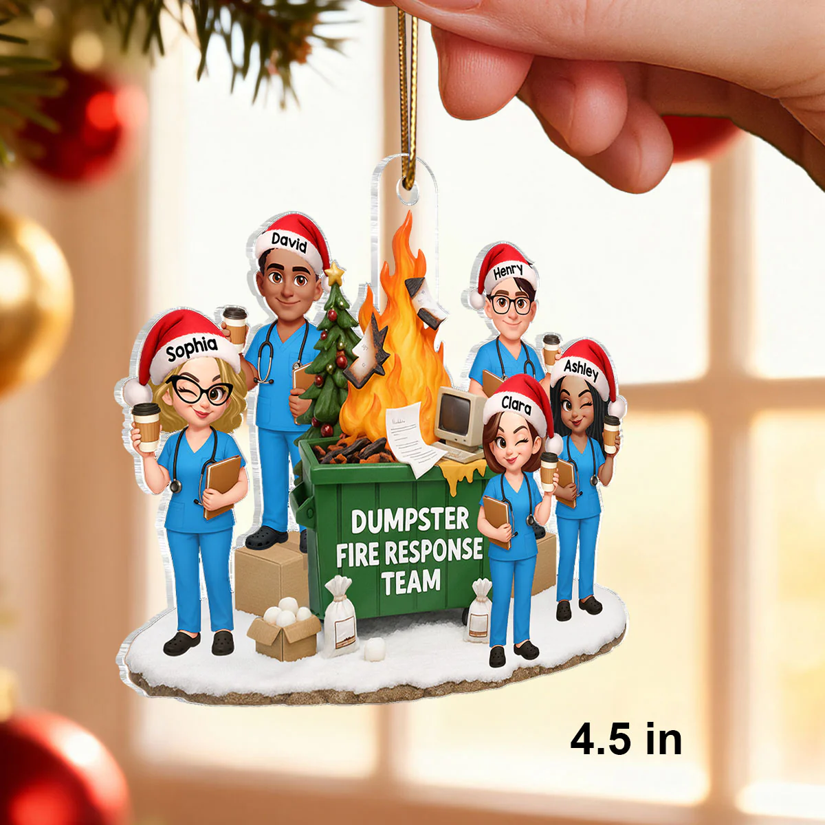 Nurse Dumpster on Fire Response Team - Personalized Acrylic Ornament - Funny Holiday Gift for Coworkers - Image 2