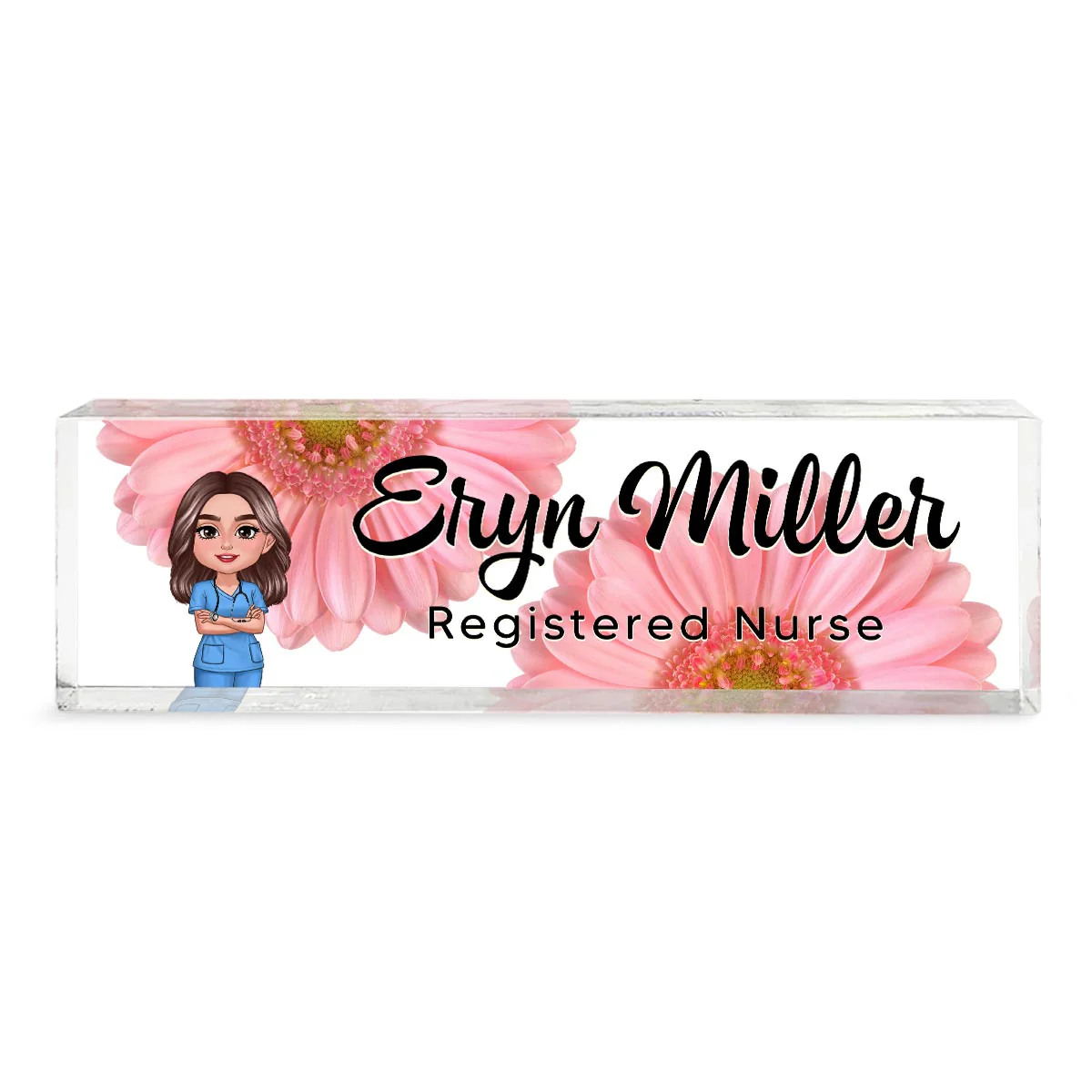 Nurse Flowers Personalized Acrylic Desk Name Plate, Gift For Nurses, Doctors, Healthcare Workers - Image 2