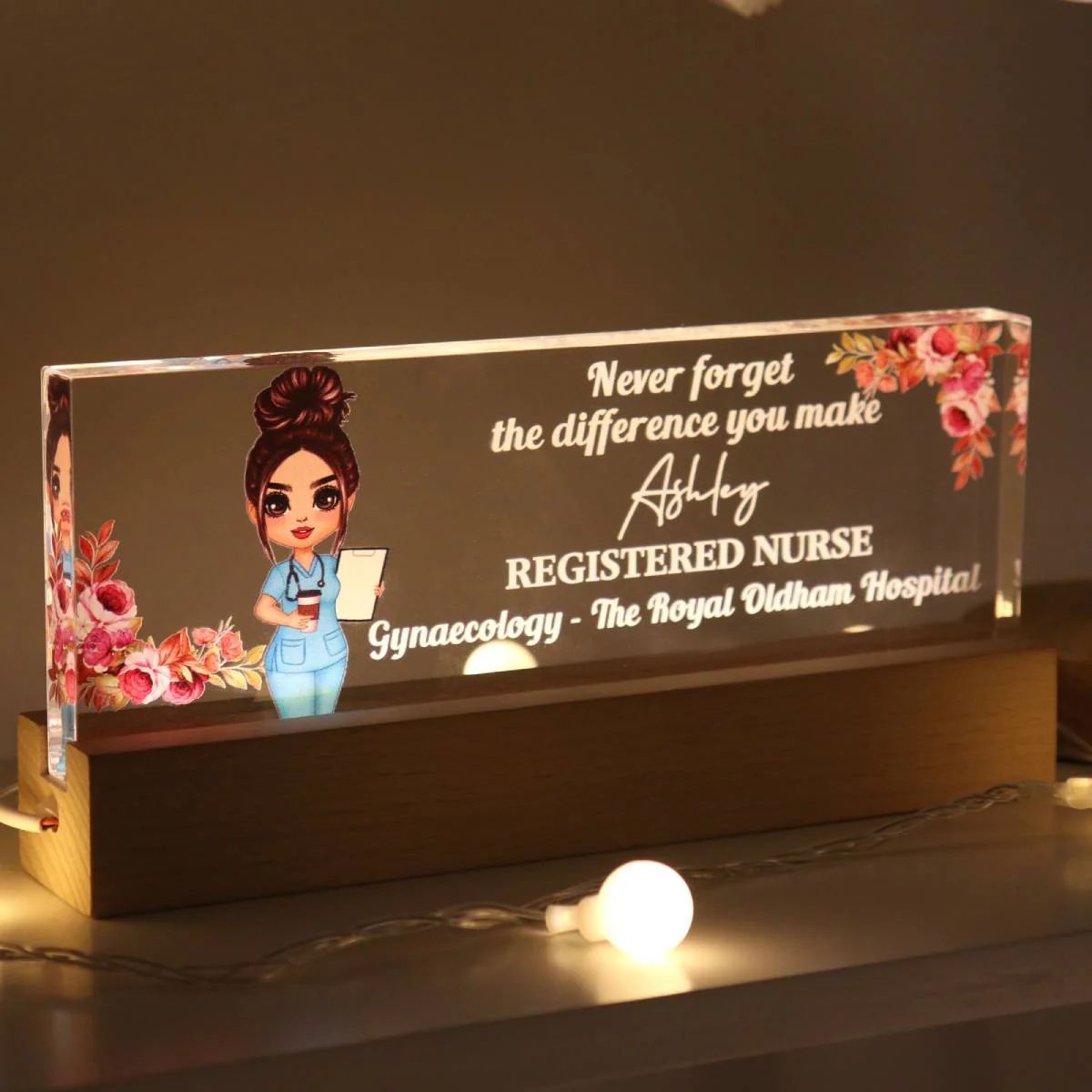 Nurse Gift Never Forget The Difference You Make Personalized Acrylic Block Night Light