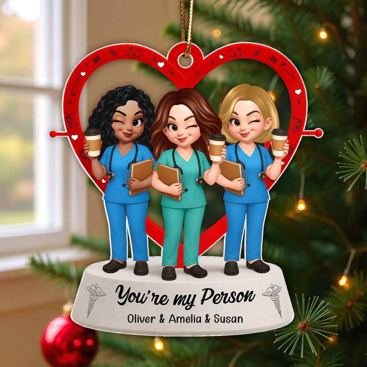 Nurse Heart Friendship Personalized Acrylic Ornament, Christmas Gift for Coworkers - Image 2