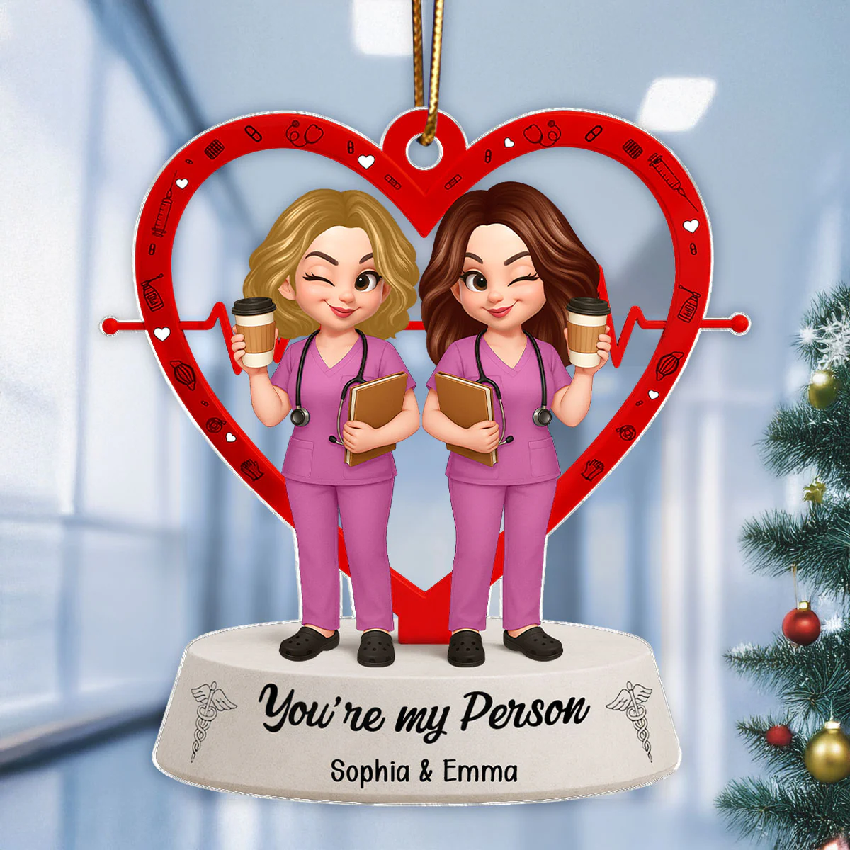 Nurse Heart Friendship Personalized Acrylic Ornament, Christmas Gift for Coworkers - Image 3