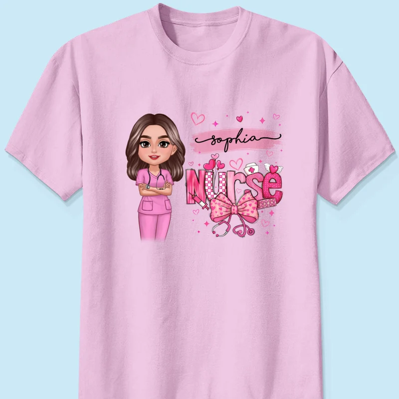 Nurse Pink Coquette Bow Personalized Shirt, Birthday  Gift For Nurse Wife Girlfriend Bestie - Image 10