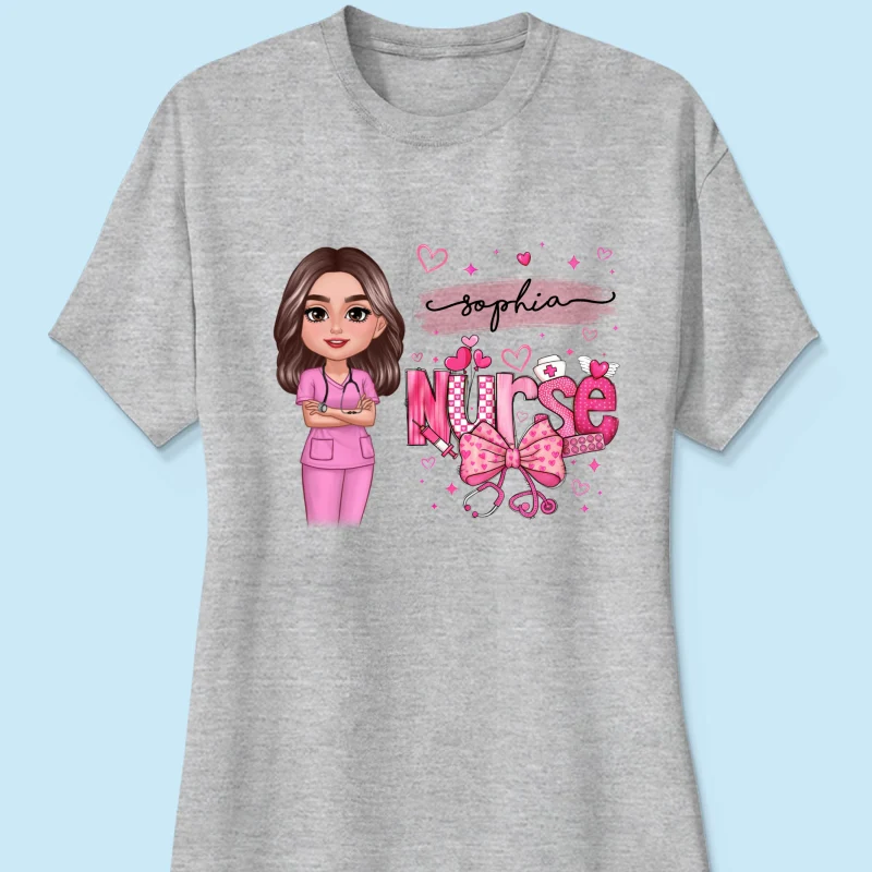 Nurse Pink Coquette Bow Personalized Shirt, Birthday  Gift For Nurse Wife Girlfriend Bestie - Image 12