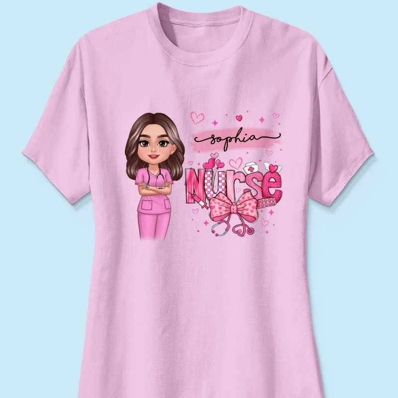 Nurse Pink Coquette Bow Personalized Shirt, Birthday  Gift For Nurse Wife Girlfriend Bestie - Image 13