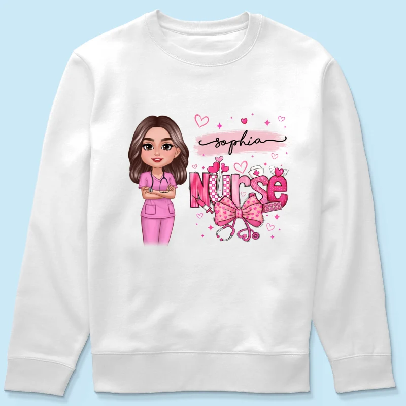 Nurse Pink Coquette Bow Personalized Shirt, Birthday  Gift For Nurse Wife Girlfriend Bestie - Image 18