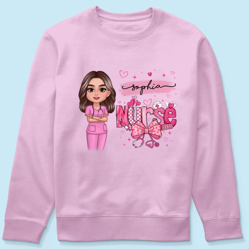 Nurse Pink Coquette Bow Personalized Shirt, Birthday  Gift For Nurse Wife Girlfriend Bestie - Image 21