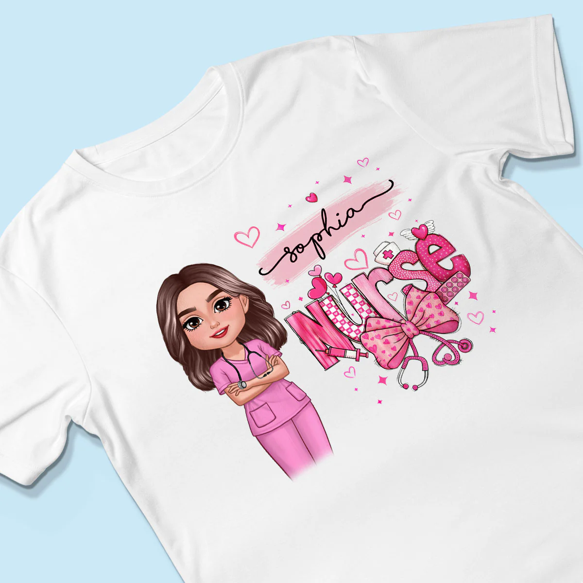 Nurse Pink Coquette Bow Personalized Shirt, Birthday  Gift For Nurse Wife Girlfriend Bestie - Image 3
