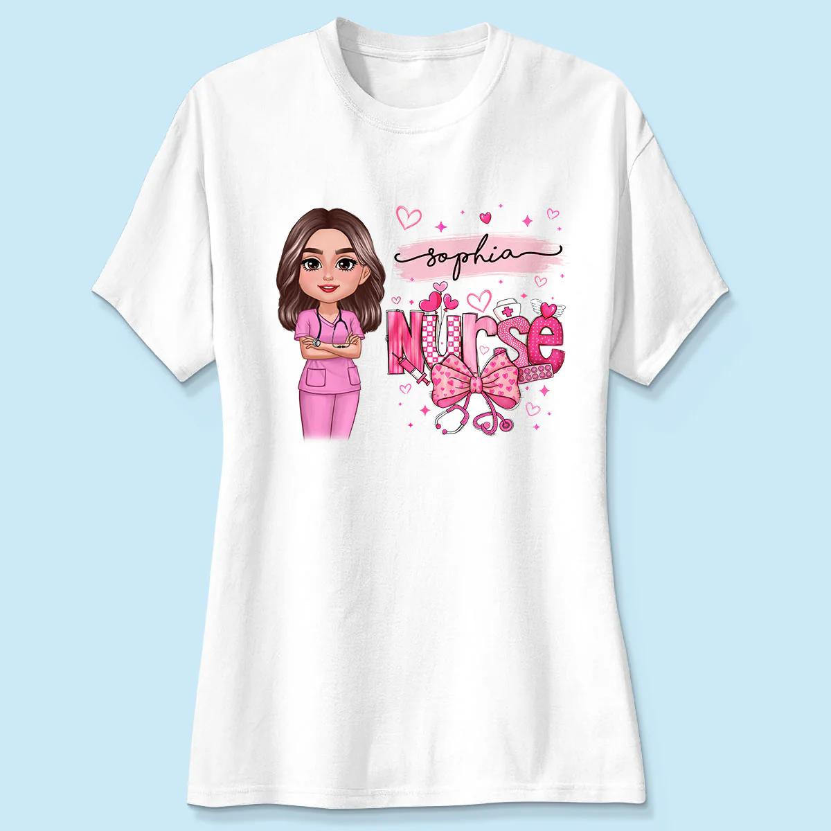 Nurse Pink Coquette Bow Personalized Shirt, Birthday  Gift For Nurse Wife Girlfriend Bestie - Image 4