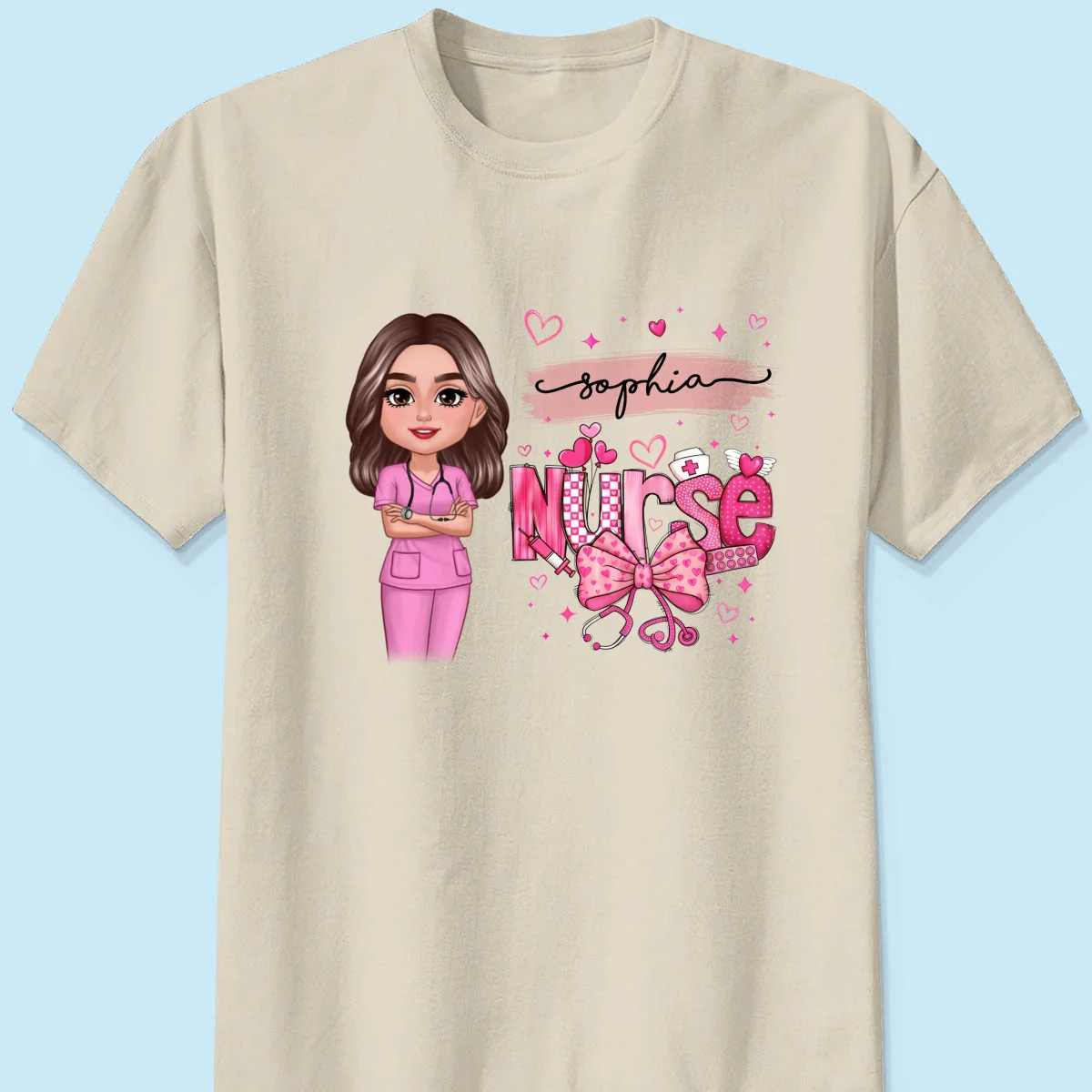 Nurse Pink Coquette Bow Personalized Shirt, Birthday  Gift For Nurse Wife Girlfriend Bestie - Image 9