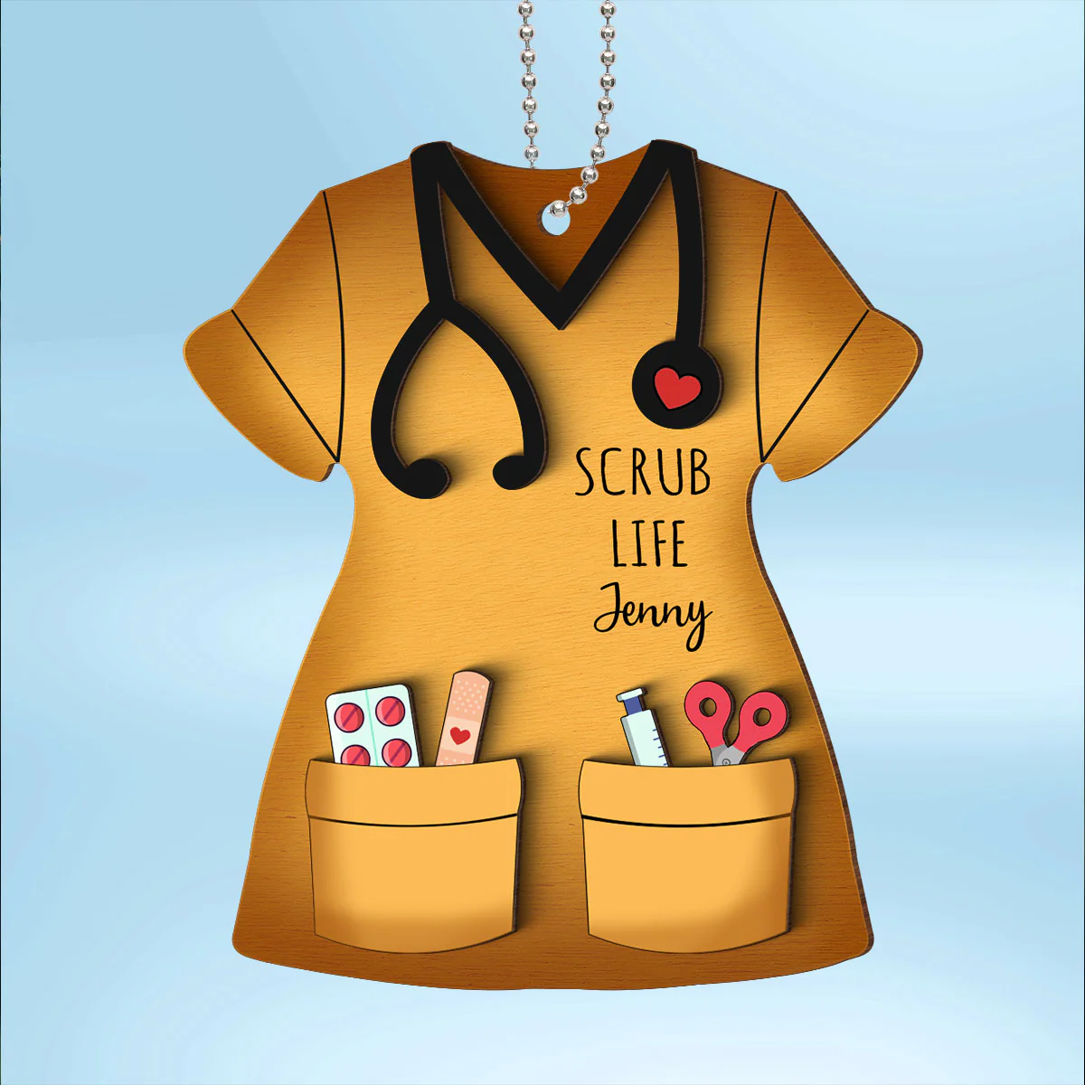 Nurse Scrub Life Personalized 2-Layer Wooden Ornament, Medical Christmas Ornament Gift For Nurses - Image 2