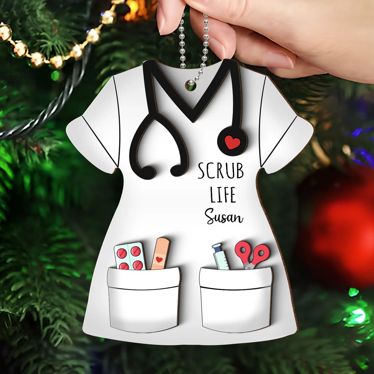 Nurse Scrub Life Personalized 2-Layer Wooden Ornament, Medical Christmas Ornament Gift For Nurses - Image 4