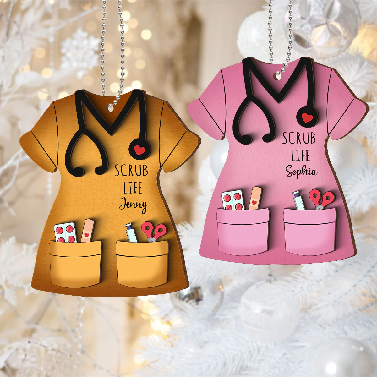 Nurse Scrub Life Personalized 2-Layer Wooden Ornament, Medical Christmas Ornament Gift For Nurses - Image 5
