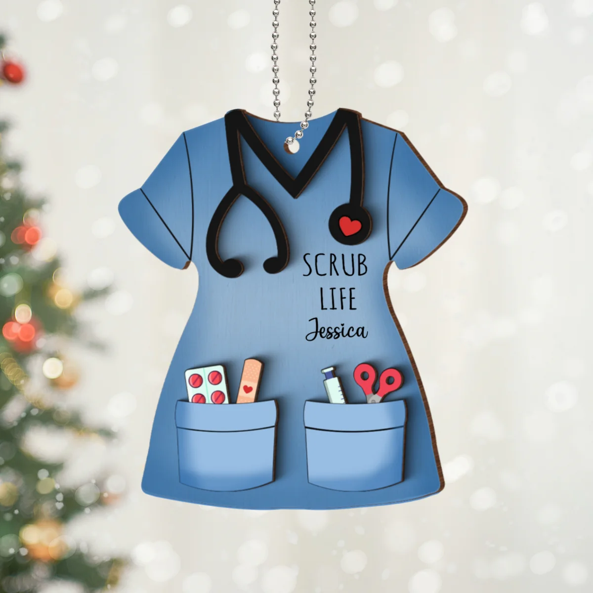 Nurse Scrub Life Personalized 2-Layer Wooden Ornament, Medical Christmas Ornament Gift For Nurses - Image 8