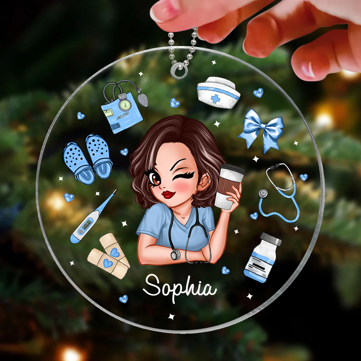 Nurse Things Coquette Style Personalized Acrylic Ornament - Image 3