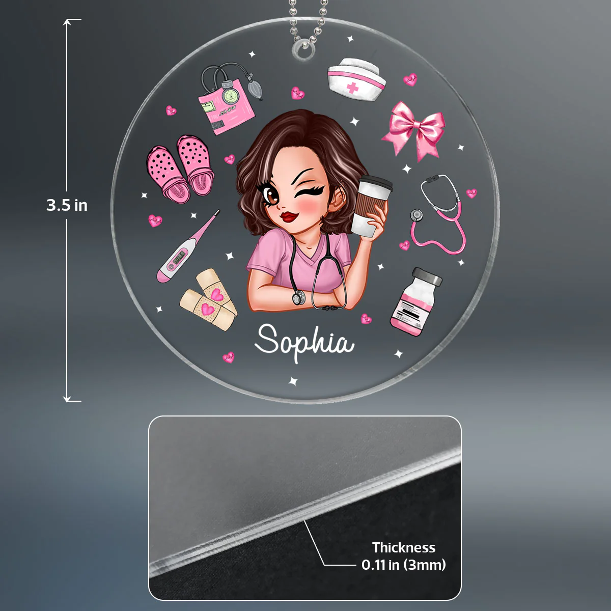 Nurse Things Coquette Style Personalized Acrylic Ornament - Image 4
