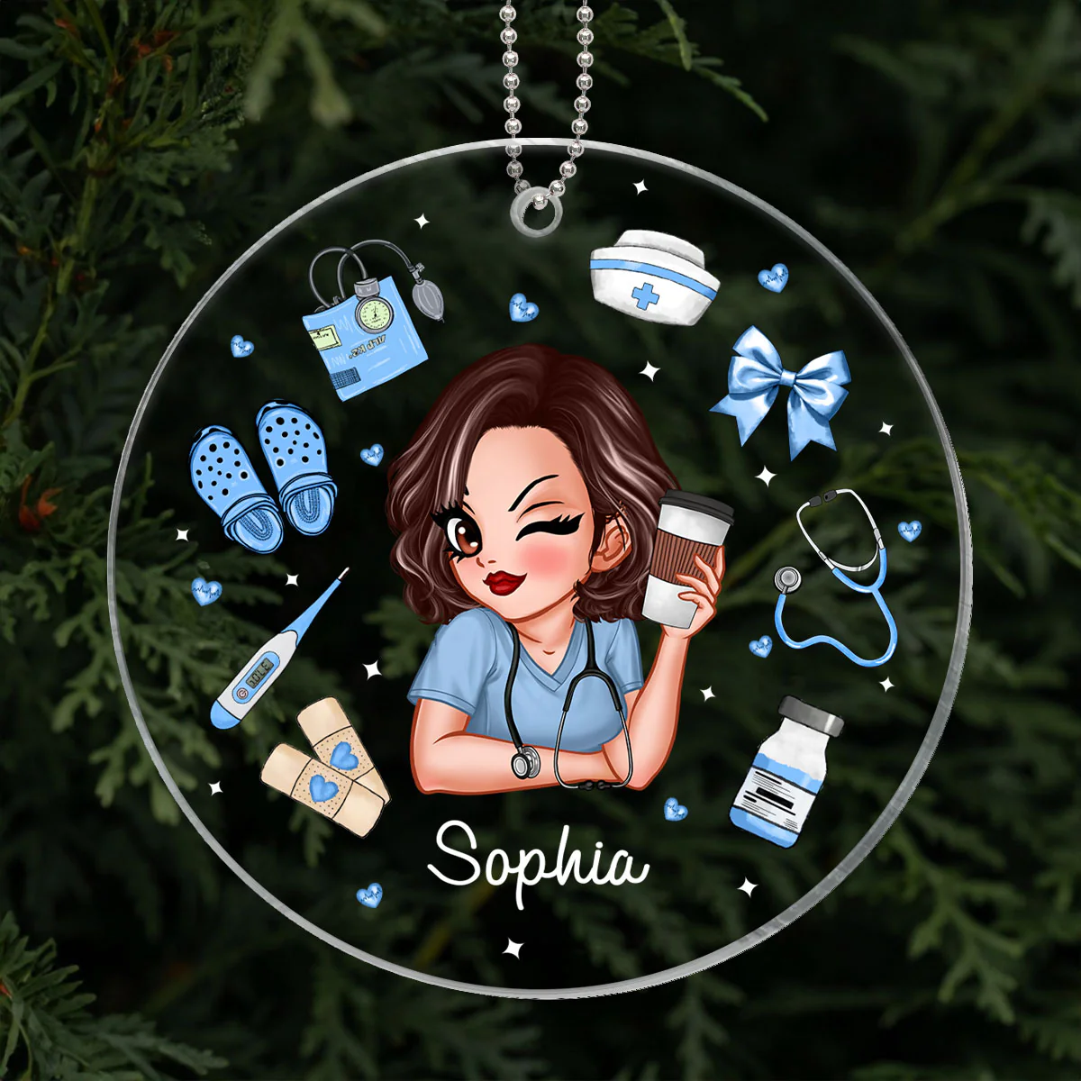 Nurse Things Coquette Style Personalized Acrylic Ornament - Image 5