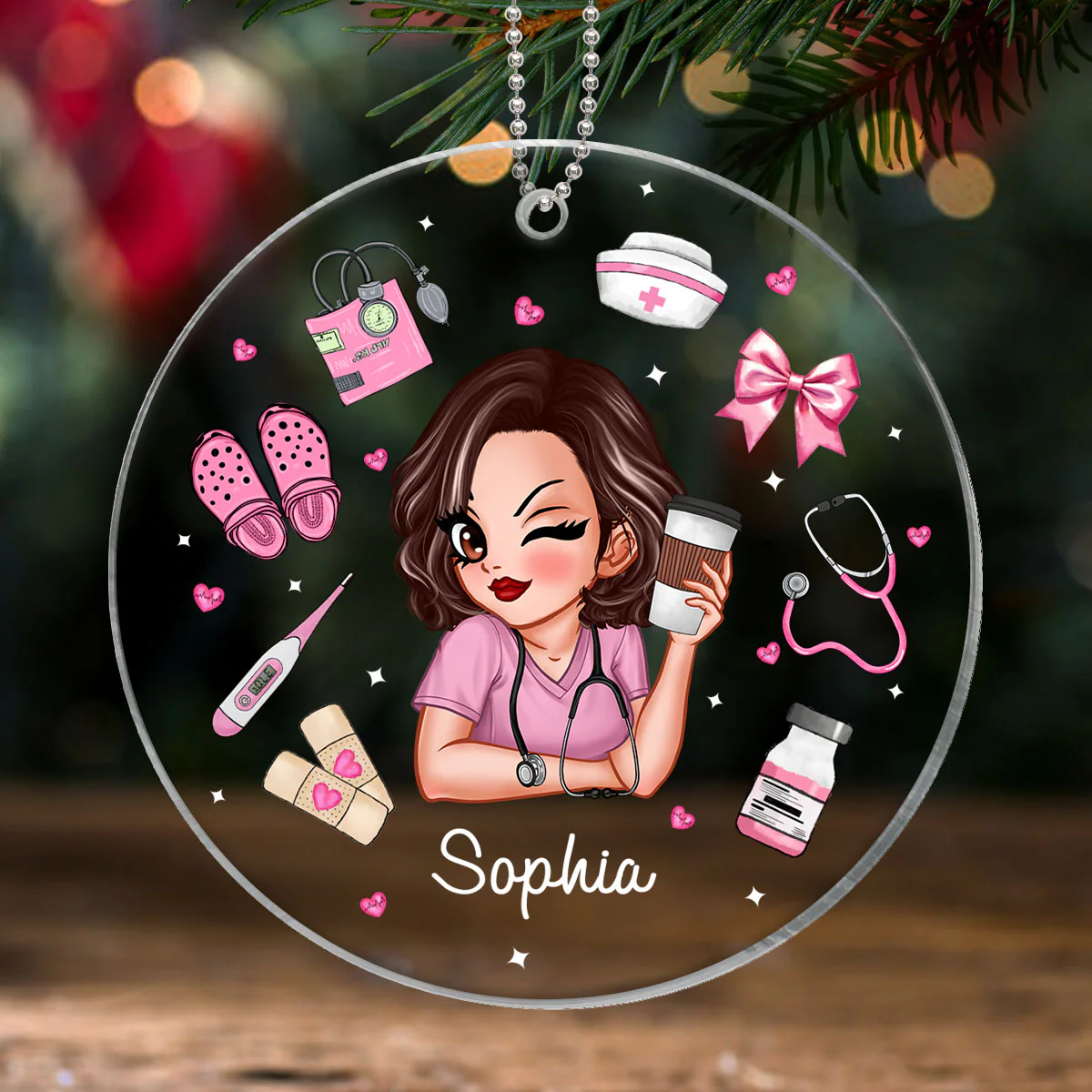 Nurse Things Coquette Style Personalized Acrylic Ornament - Image 6