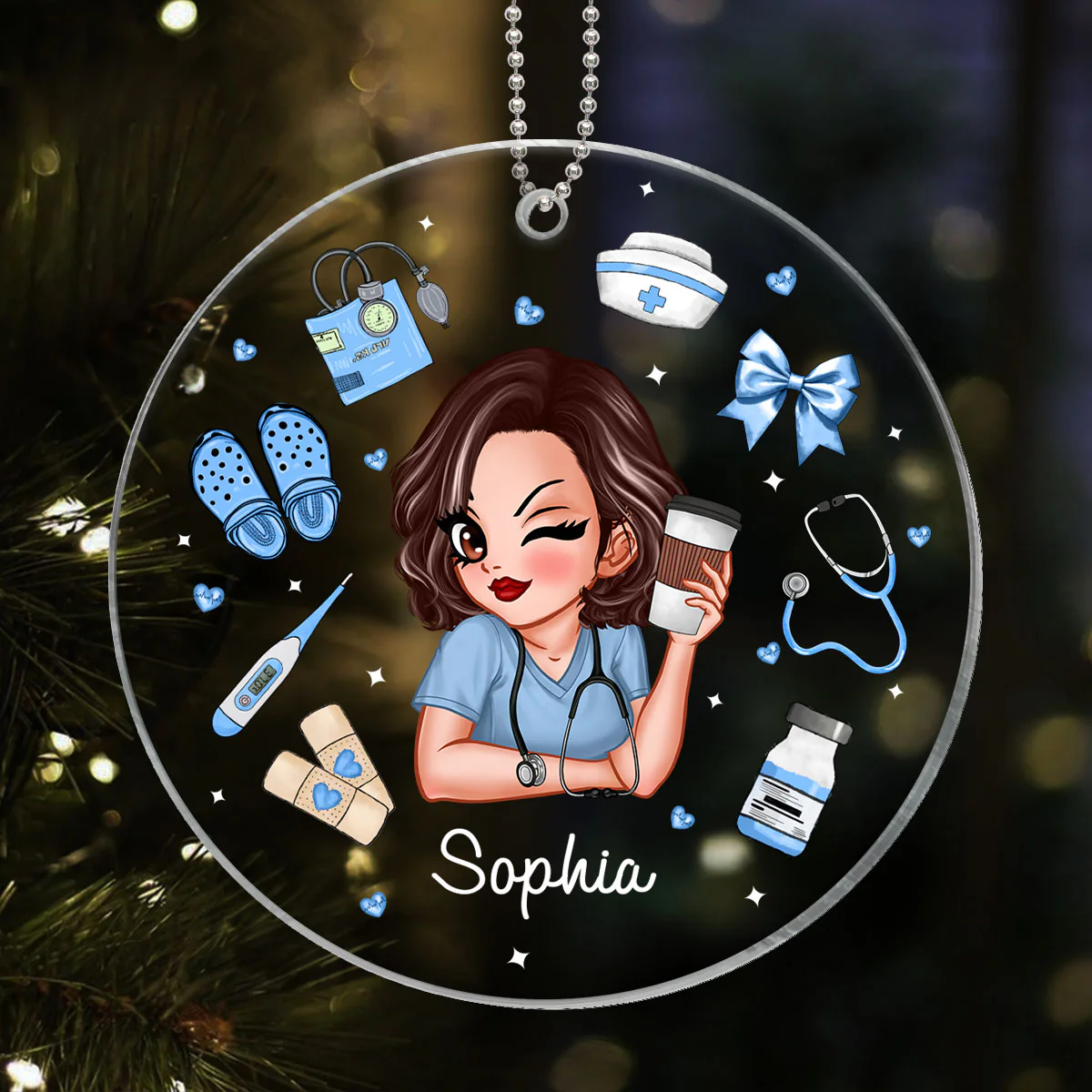 Nurse Things Coquette Style Personalized Acrylic Ornament - Image 7
