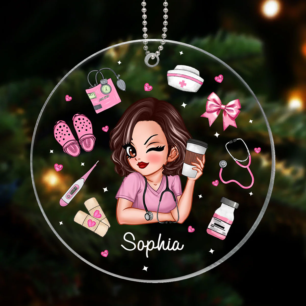 Nurse Things Coquette Style Personalized Acrylic Ornament - Image 8