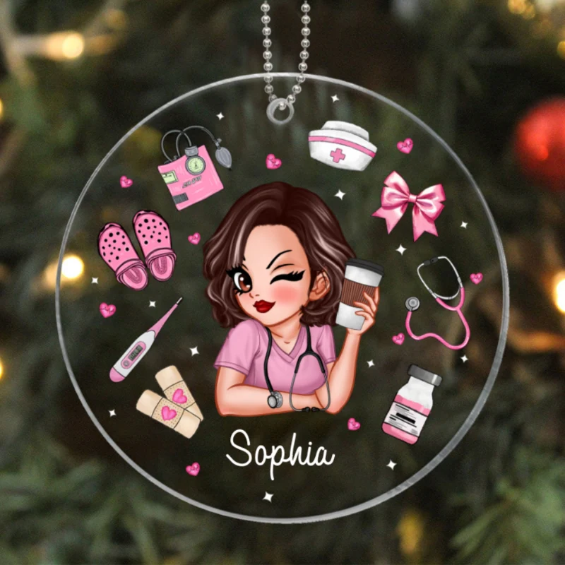 Nurse Things Coquette Style Personalized Acrylic Ornament - Image 9