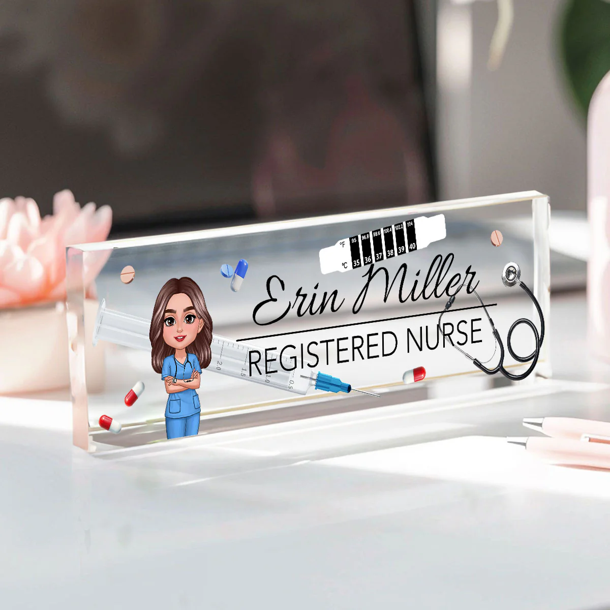 Nurse Things Personalized Acrylic Desk Name Plate, Gift For Nurse, Doctors, EMS, Healthcare Workers - Image 5