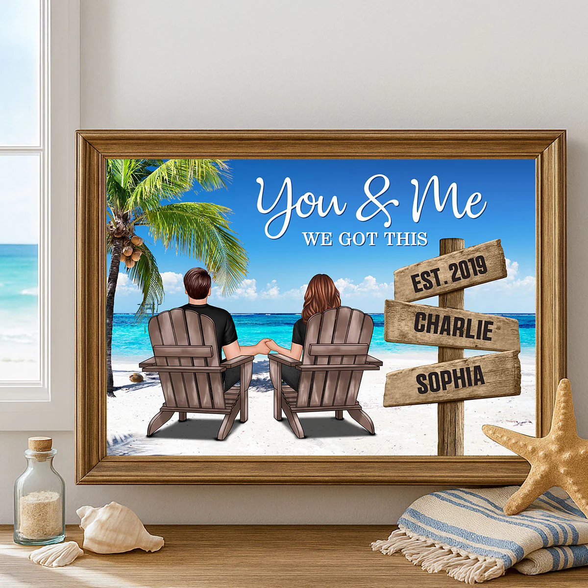Ocean Breeze Couple Sitting Direction Sign Personalized Poster, Anniversary Gift for Him for Her - Image 2