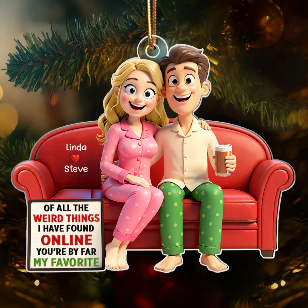 Of All the Weird Things Cartoon Couple - Personalized Acrylic Ornament - Christmas Gift for him, Gift for her - Image 3