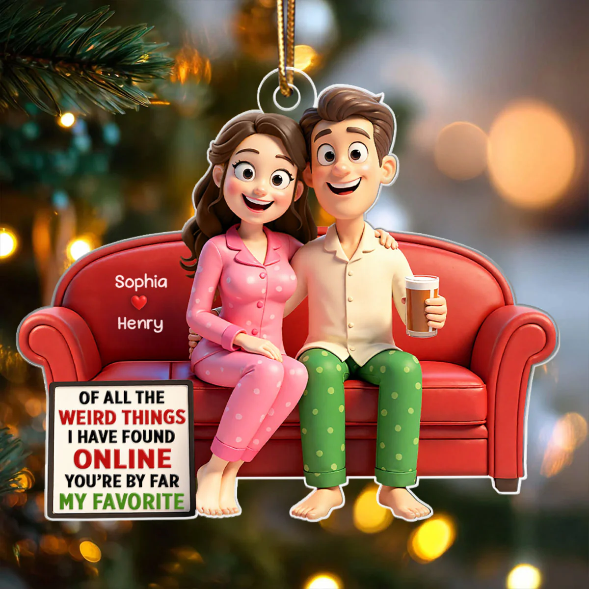 Of All the Weird Things Cartoon Couple - Personalized Acrylic Ornament - Christmas Gift for him, Gift for her - Image 5