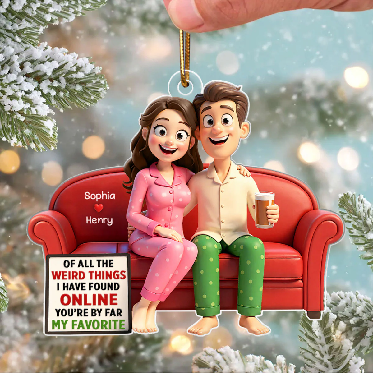 Of All the Weird Things Cartoon Couple - Personalized Acrylic Ornament - Christmas Gift for him, Gift for her - Image 6