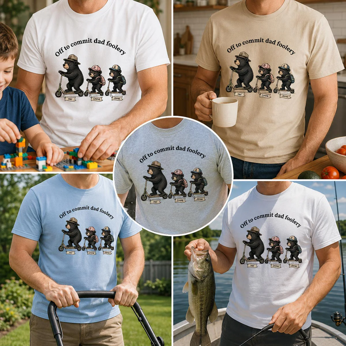 Off To Commit Dad Foolery Bear Dad & Kids - Personalized Shirt - Funny Father's Day Shirt For Husband - Image 5